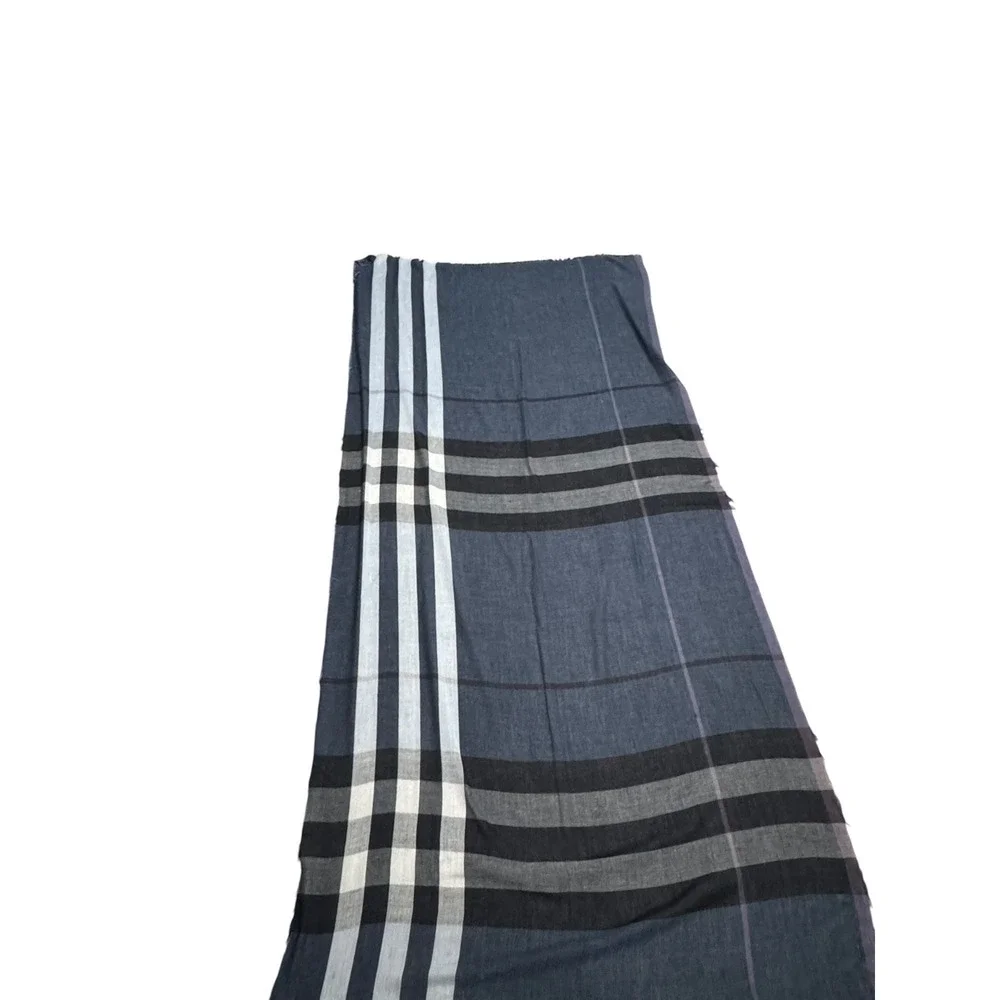 Gerry Weber‎ Navy Blue Grey Plaid Check oversized wrap shawl scarf fringe preppy